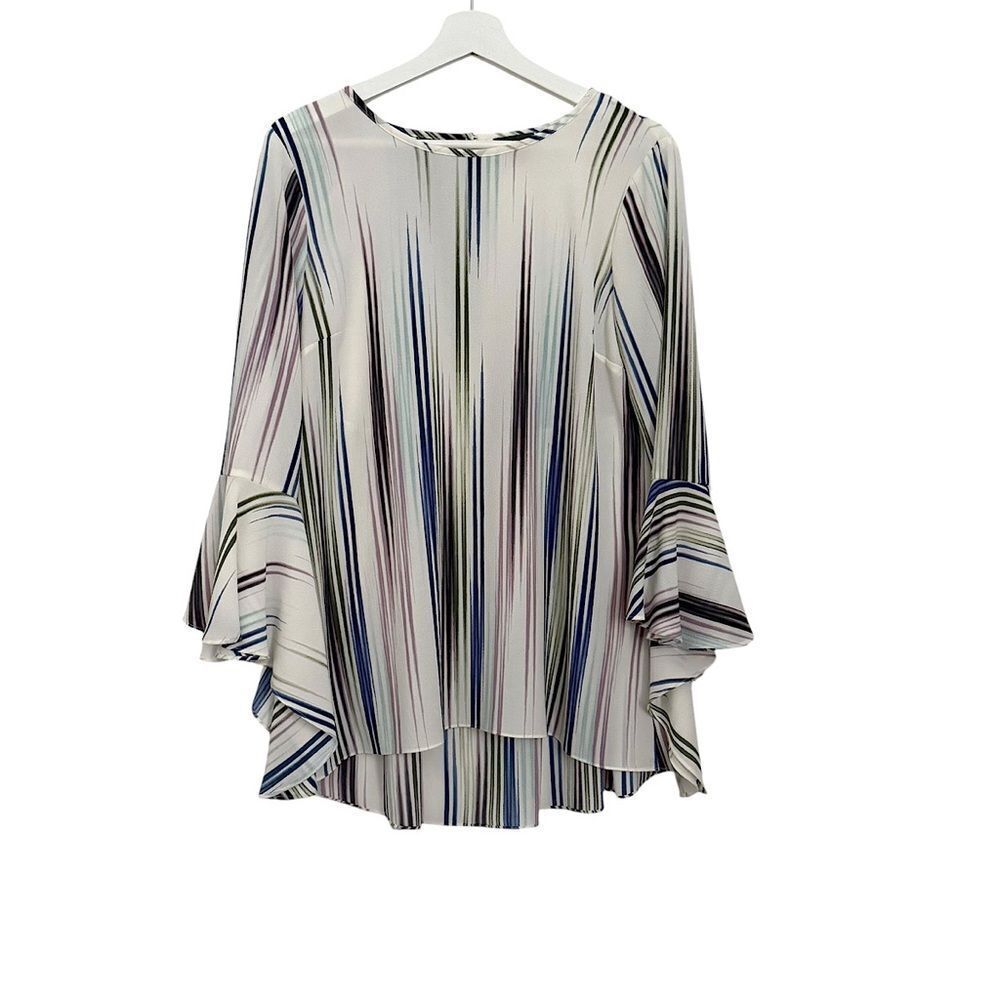 Vince Camuto Ivory Striped Bell Sleeve Top
